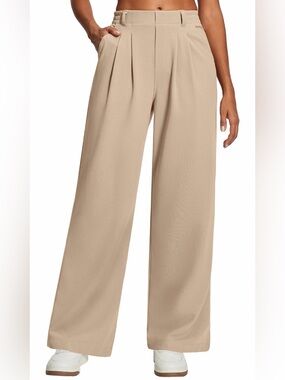 Wide Leg High-Rise Pants - Beige